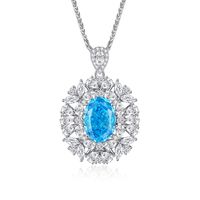 Elegant Sweet Color Block Oval Sterling Silver Plating Inlay High Carbon Diamond Pendant Necklace sku image 3