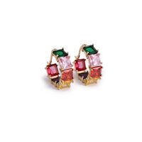 1 Pair Elegant Sweet Color Block Plating Inlay Copper Zircon 18k Gold Plated Hoop Earrings main image 5