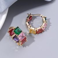 1 Pair Elegant Sweet Color Block Plating Inlay Copper Zircon 18k Gold Plated Hoop Earrings main image 3