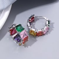 1 Pair Elegant Sweet Color Block Plating Inlay Copper Zircon 18k Gold Plated Hoop Earrings main image 4