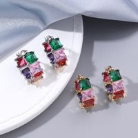 1 Pair Nordic Style Vintage Style Colorful Inlay Copper Zircon 18K Gold Plated Earrings main image 1