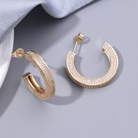 1 Pair Hip-Hop Rock Simple Style C Shape Polishing Inlay Copper Zircon 18K Gold Plated Ear Studs main image 3