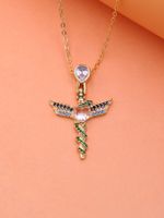 Vintage Style Cross Wings Snake Copper 18k Gold Plated Zircon Pendant Necklace In Bulk main image 1