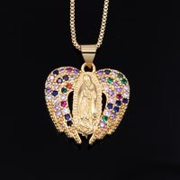 Elegant Vintage Style Virgin Mary Wings Copper Polishing Plating Inlay Zircon 18k Gold Plated Unisex Pendant Necklace sku image 1