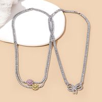 Ig Style Flower Bow Knot Copper 18k Gold Plated Zircon Pendant Necklace In Bulk main image 6