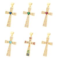 Hip-hop Simple Style Streetwear Cross Heart Shape Copper Plating Inlay Zircon 18k Gold Plated Charms main image 3