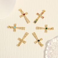 Hip-hop Simple Style Streetwear Cross Heart Shape Copper Plating Inlay Zircon 18k Gold Plated Charms main image 1