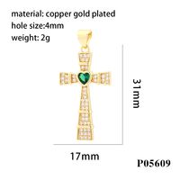Hip-hop Simple Style Streetwear Cross Heart Shape Copper Plating Inlay Zircon 18k Gold Plated Charms main image 4