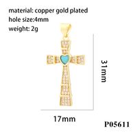 Hip-hop Simple Style Streetwear Cross Heart Shape Copper Plating Inlay Zircon 18k Gold Plated Charms sku image 4