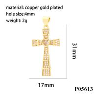 Hip-hop Simple Style Streetwear Cross Heart Shape Copper Plating Inlay Zircon 18k Gold Plated Charms sku image 6
