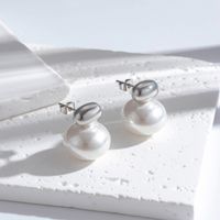 1 Pair Basic Modern Style Circle Pearl Plating Stainless Steel 18k Gold Plated Earrings main image 3