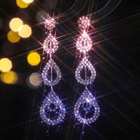 Glam Shiny Water Droplets Rhinestone Plating Hollow Out Inlay Rhinestones Silver Plated Women's Drop Earrings main image 9