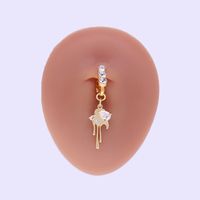 Casual Moon Heart Shape Floral Stainless Steel Copper Epoxy Inlay Rhinestones Zircon White Gold Plated Belly Ring main image 10