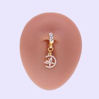Casual Moon Heart Shape Floral Stainless Steel Copper Epoxy Inlay Rhinestones Zircon White Gold Plated Belly Ring main image 4