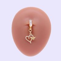 Casual Moon Heart Shape Floral Stainless Steel Copper Epoxy Inlay Rhinestones Zircon White Gold Plated Belly Ring main image 5
