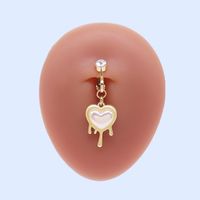 Casual Moon Heart Shape Floral Stainless Steel Copper Epoxy Inlay Rhinestones Zircon White Gold Plated Belly Ring main image 6