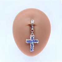 Casual Moon Heart Shape Floral Stainless Steel Copper Epoxy Inlay Rhinestones Zircon White Gold Plated Belly Ring main image 7