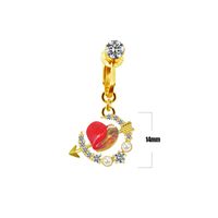 Casual Moon Heart Shape Floral Stainless Steel Copper Epoxy Inlay Rhinestones Zircon White Gold Plated Belly Ring main image 3