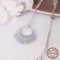 Elegant Circle Sterling Silver Plating Hollow Out Inlay Zircon White Gold Plated Rhodium Plated Pendant Necklace main image 1