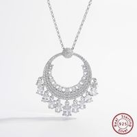 Elegant Circle Sterling Silver Plating Hollow Out Inlay Zircon White Gold Plated Rhodium Plated Pendant Necklace main image 3