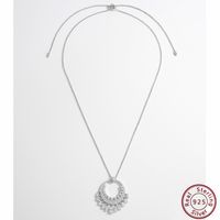 Elegant Circle Sterling Silver Plating Hollow Out Inlay Zircon White Gold Plated Rhodium Plated Pendant Necklace main image 5