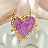 304 Stainless Steel 14K Gold Plated Elegant Romantic Sweet Enamel Plating Heart Shape Open Rings main image 3
