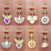 Simple Style Commute Clouds Heart Shape Shell Stainless Steel Alloy Copper Plating Inlay Rhinestones Zircon White Gold Plated Gold Plated Belly Ring main image 1