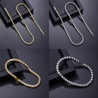 Copper Hip-Hop Inlay Round Zircon Bracelets Necklace main image 1