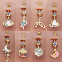 Casual Cute Commute Sunflower Starry Sky Snowflake Stainless Steel Copper Plating Inlay Rhinestones Zircon White Gold Plated Gold Plated Belly Ring main image 1
