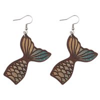 1 Pair Elegant Retro Fish Tail Wood Drop Earrings main image 5