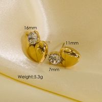 1 Pair Vintage Style Geometric Color Block Heart Shape 304 Stainless Steel Zircon 14K Gold Plated Ear Studs main image 2