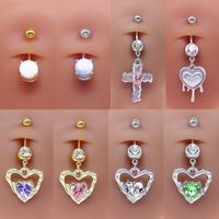 Sweet Artistic Cross Round Heart Shape Stainless Steel Copper Plating Inlay Rhinestones White Gold Plated Gold Plated Belly Ring main image 1