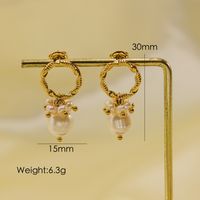 1 Pair Vintage Style Geometric Solid Color 304 Stainless Steel Freshwater Pearl Pearl 14K Gold Plated Drop Earrings main image 2
