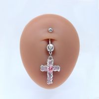 Sweet Artistic Cross Round Heart Shape Stainless Steel Copper Plating Inlay Rhinestones White Gold Plated Gold Plated Belly Ring sku image 9