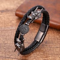 Retro Punk Streetwear Dragon Stainless Steel Stone Men's Bracelets sku image 10