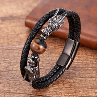 Retro Punk Streetwear Dragon Stainless Steel Stone Men's Bracelets sku image 3