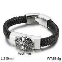 Retro Color Block Pu Leather Titanium Steel Braid Men's Bangle main image 2