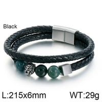 Hip-Hop Retro Color Block Pu Leather Titanium Steel Braid Men's Bracelets main image 2