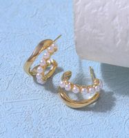 1 Pair Elegant Streetwear Geometric Inlay Alloy Artificial Pearls Gold Plated Ear Studs sku image 1