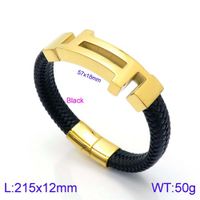 Hip Hop Retro Bloque De Color Cuero Sintético Acero Titanio Enchapado Chapados en oro de 18k Hombres Brazalete main image 2