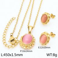 Titanium Steel 18K Gold Plated Simple Style Inlay Round Opal Jewelry Set sku image 4