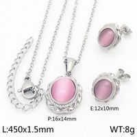 Titanium Steel 18K Gold Plated Simple Style Inlay Round Opal Jewelry Set sku image 1