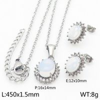 Titanium Steel 18K Gold Plated Simple Style Inlay Round Opal Jewelry Set sku image 2
