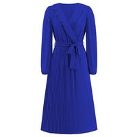 Women's Regular Dress Simple Style V Neck Belt Ruffles Pleated Long Sleeve Solid Color Midi Dress Daily Street sku image 12