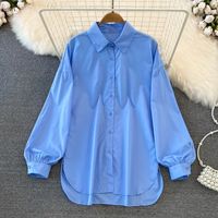 Women's Blouse Long Sleeve Blouses Slit Simple Style Solid Color main image 5