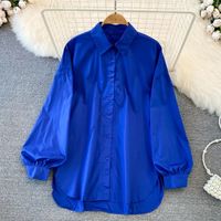 Women's Blouse Long Sleeve Blouses Slit Simple Style Solid Color main image 6
