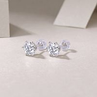 1 Pair Simple Style Geometric Solid Color Gra Plating Inlay Sterling Silver Moissanite Ear Studs main image 1