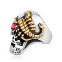 Hip-Hop Skull Titanium Steel Inlay Rhinestones 18K Gold Plated Men's Rings main image 3