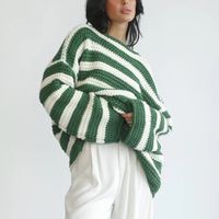 Women's Sweater Long Sleeve Sweaters & Cardigans Simple Style Stripe main image 5