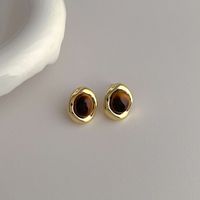 1 Piece Vintage Style Geometric Oval Plating Inlay Copper Natural Stone 14k Gold Plated White Gold Plated Ear Studs main image 3